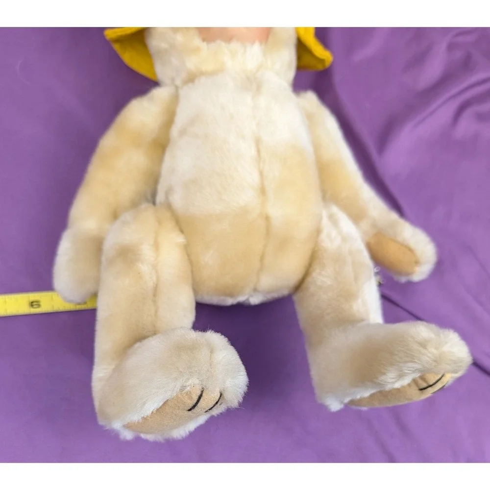 VTG 90s Plush Porcelain Human Faced Teddy Bear Hair Eyelashes Brass Button Hat